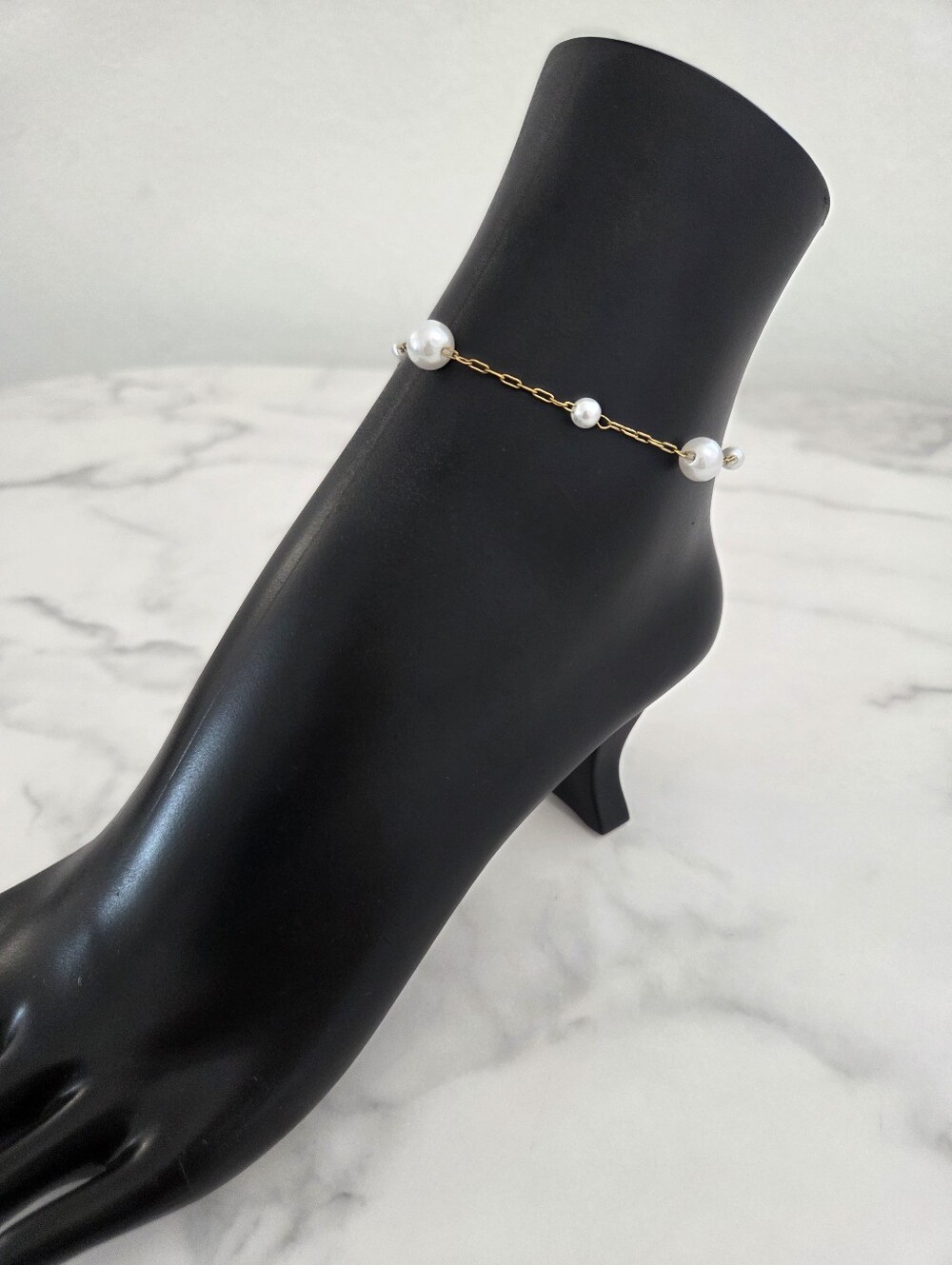​Gold Pearl Anklet Dainty Cable Chain Anklet Beach Wedding Bridal Jewelry - Picture 6 of 11